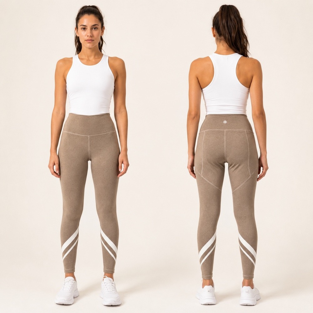Tory Sport Womens High Rise Chevron Leggings Heather Brown XS Activewear Stripe